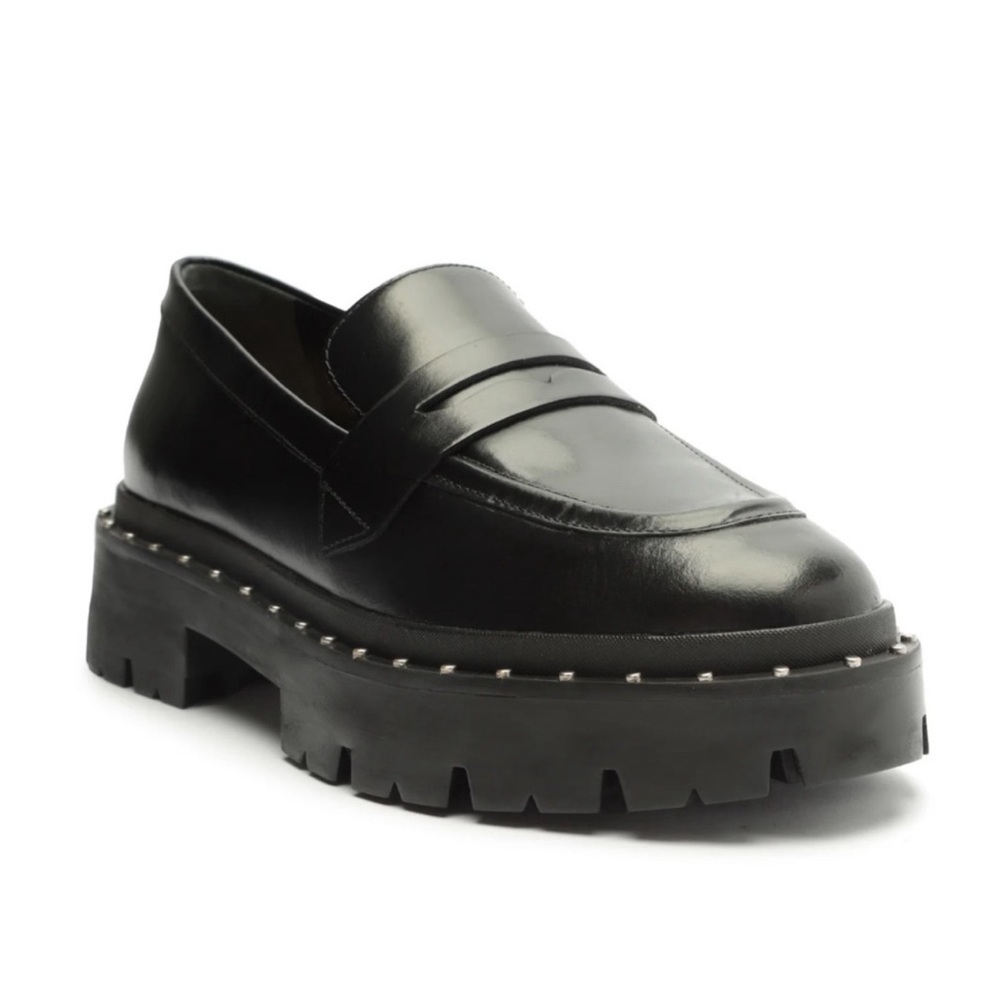 Schutz Christie Studs Black Leather Chunky Y2K Loafers Size 10 Retro - Picture 2 of 13